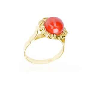 Anello con Boule di Corallo Rosso del Mediterraneo da 8 mm in Oro 18 kt