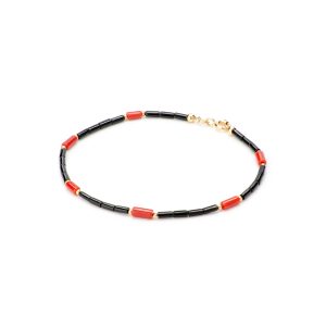 Bracciale Cannette di Onice Nero e Corallo Rosso con dettagli in Oro giallo 18 kt, Collezione Deep.